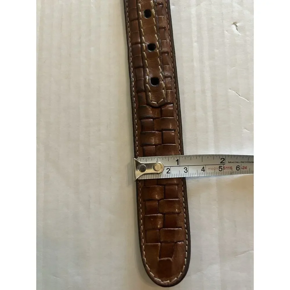 Vtg Johnston & Murphy Men’s Brown Woven Leather Belt Silver Buckle Dress Sz 36